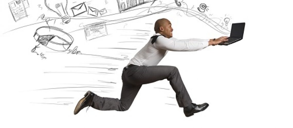 Concept of fast business with running businessman